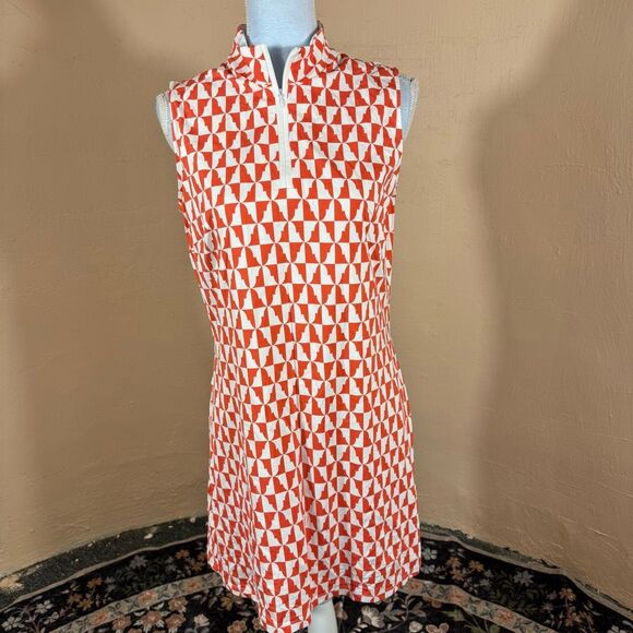 J. McLaughlin Dresses & Skirts - J. McLaughlin Orange & White Geometric Print Sleeveless Dress – Mock Neck Half-Z